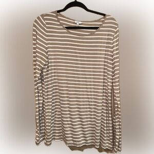 Crown & Ivy Tan and White Striped Long Sleeve Top